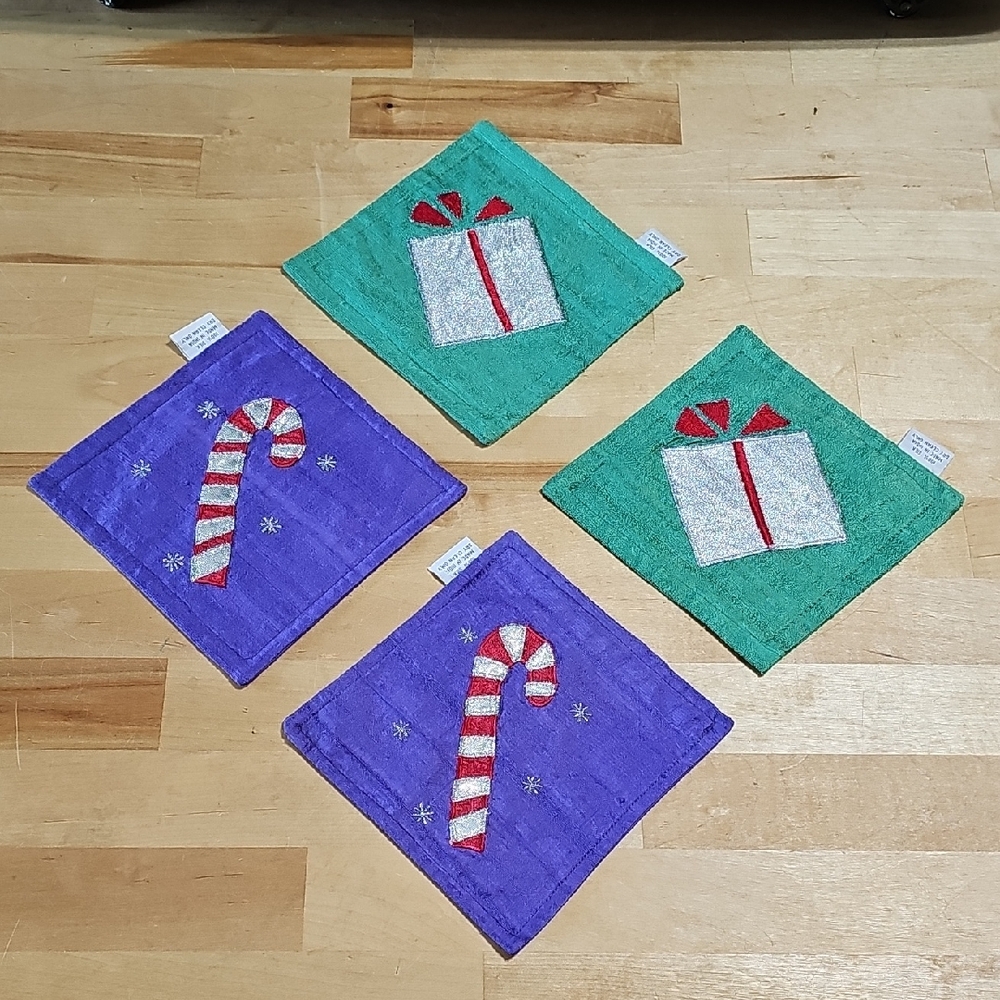 3 for $20 🍬Set of 4 Christmas Holiday Silk Coasters / Appetizer Mats